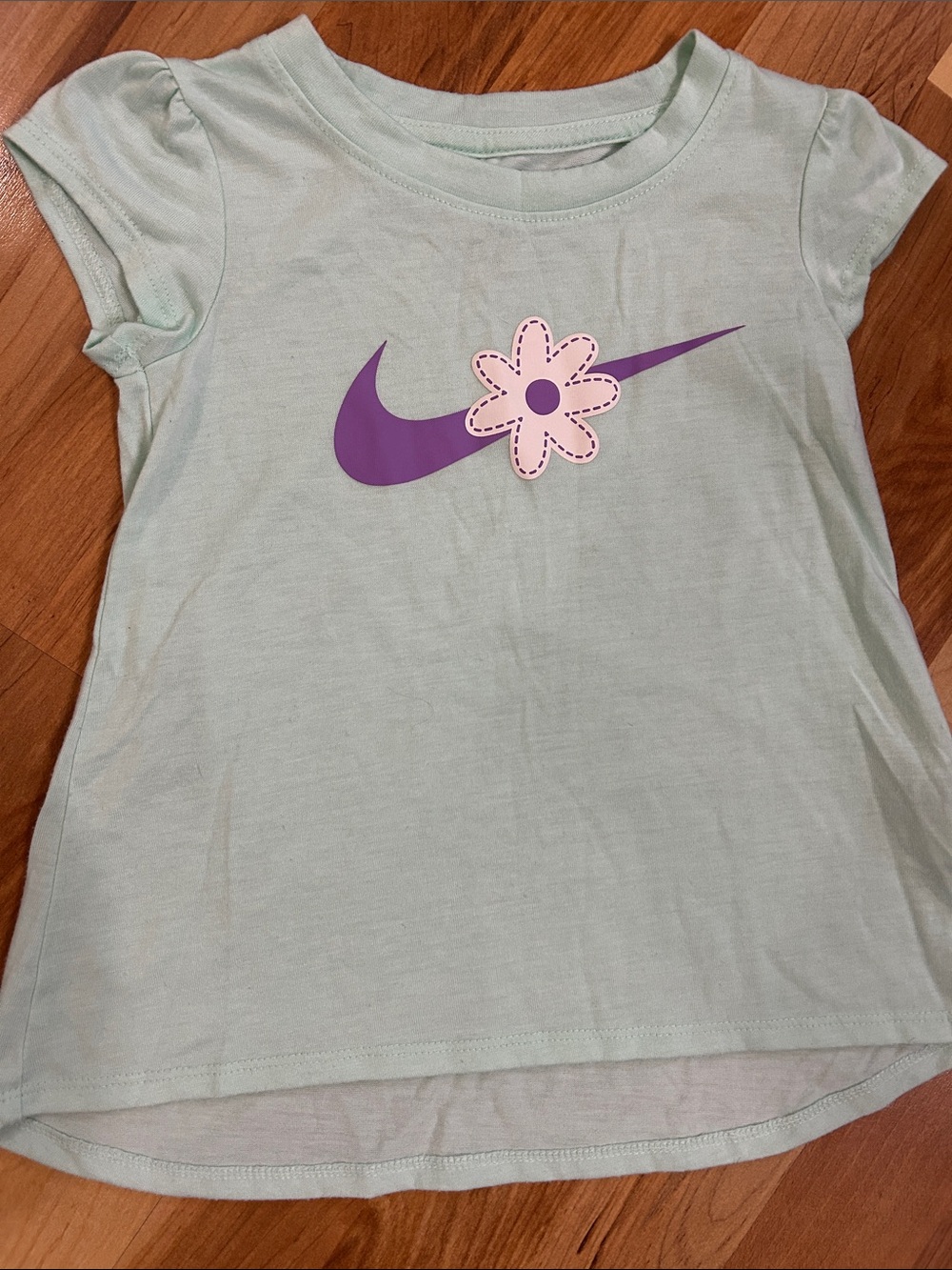 Nike Mint Tee with Purple Swoosh and Pink Flower3-4 T